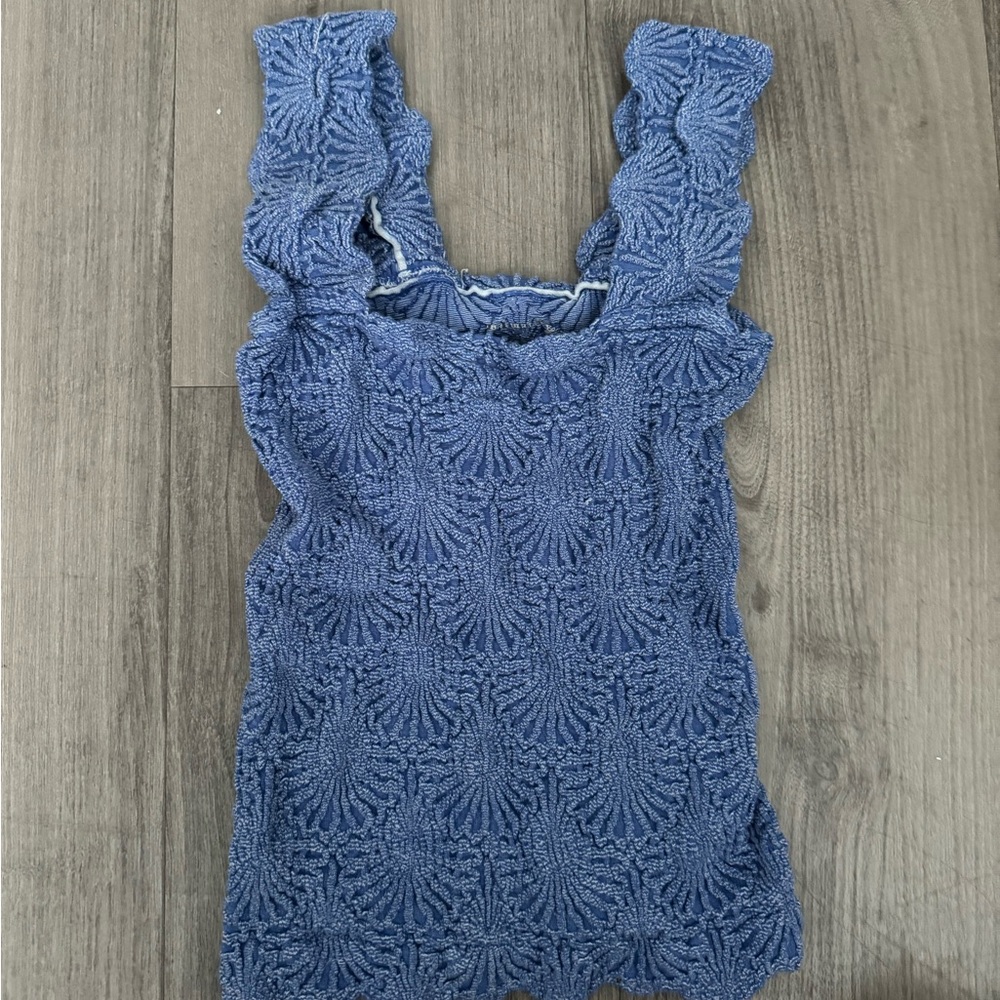 Blue Textured Knit Tank Top - Women's Top: Free People
